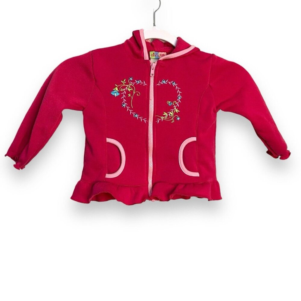 Al & Ray Zipper Front Jacket Girl 24 Months Pink Embroidered Casual Hood Pockets
